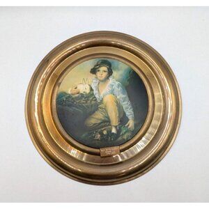 Charming Boy with Rabbit Wall Art in Gold Frame